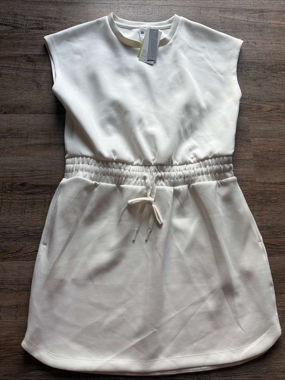 all in motion Cream Sleeveless Drawstring Waist Mini Dress